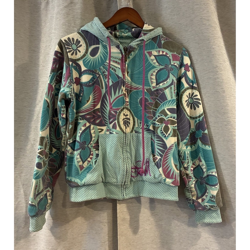Vintage Y2K O'Neill Women's Reversible Floral Polka Dot Zip Up Jacket Hoodie